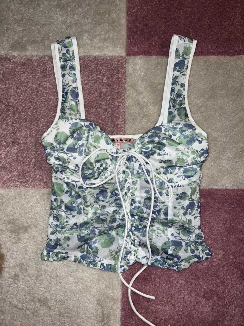 Floral Tie-up Corset Tank Green & Blue - Bailey Rose XS